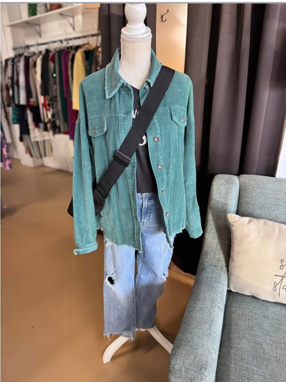 La Miel blue teal corduroy shirt jacket size large